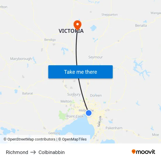 Richmond to Colbinabbin map