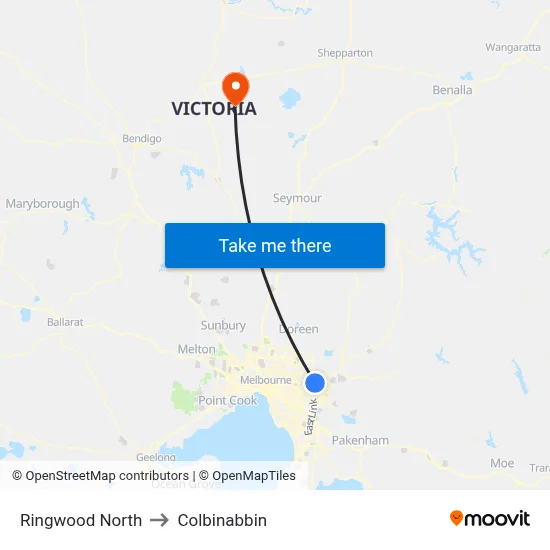 Ringwood North to Colbinabbin map