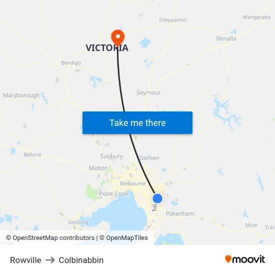Rowville to Colbinabbin map