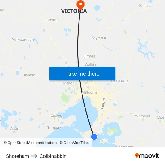 Shoreham to Colbinabbin map