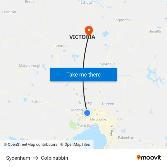 Sydenham to Colbinabbin map