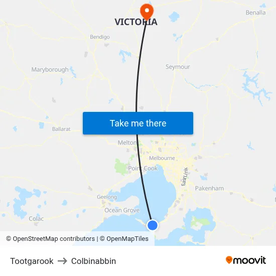Tootgarook to Colbinabbin map