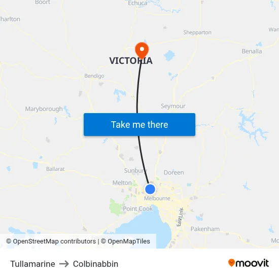 Tullamarine to Colbinabbin map