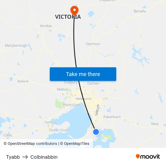 Tyabb to Colbinabbin map
