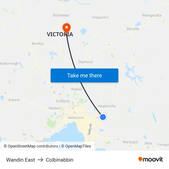Wandin East to Colbinabbin map