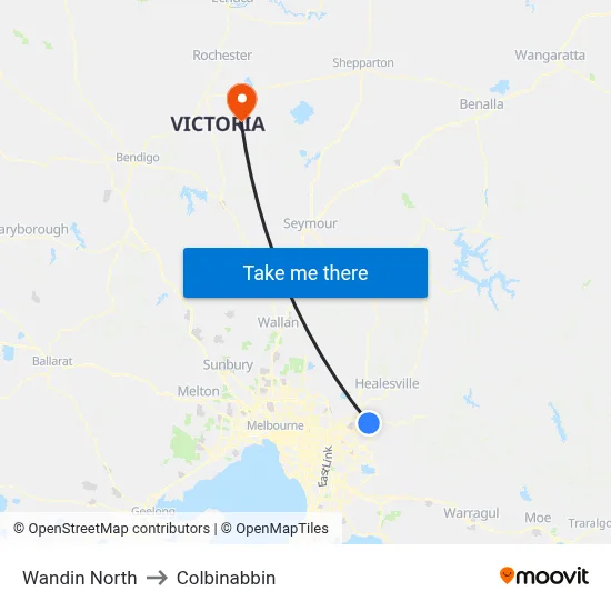 Wandin North to Colbinabbin map