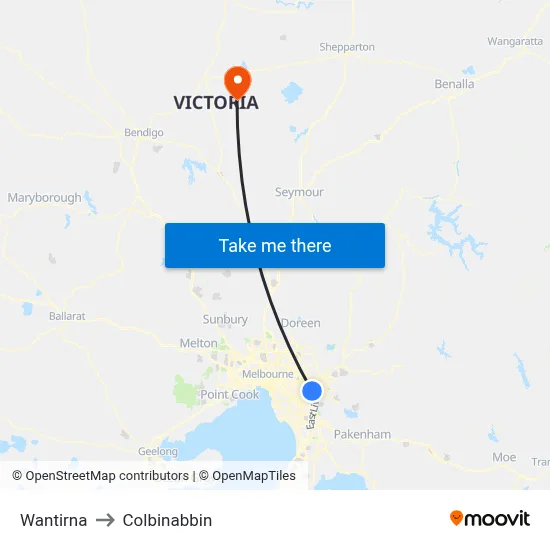 Wantirna to Colbinabbin map