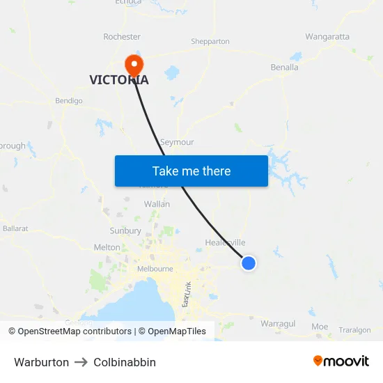 Warburton to Colbinabbin map