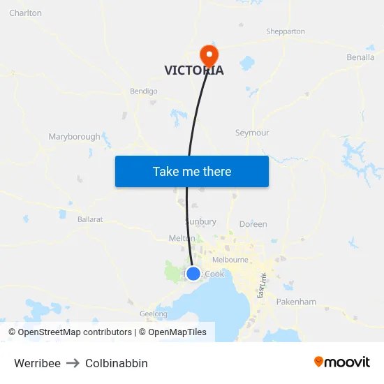 Werribee to Colbinabbin map