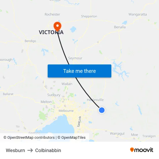 Wesburn to Colbinabbin map