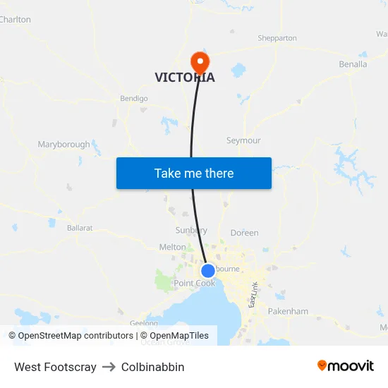 West Footscray to Colbinabbin map