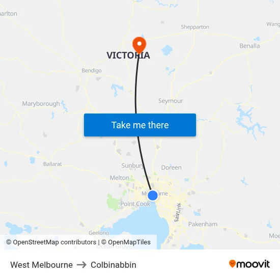 West Melbourne to Colbinabbin map