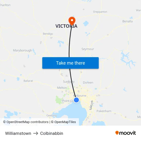 Williamstown to Colbinabbin map