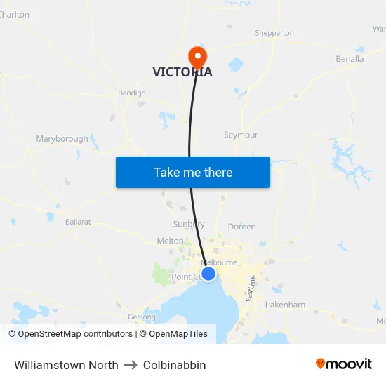 Williamstown North to Colbinabbin map