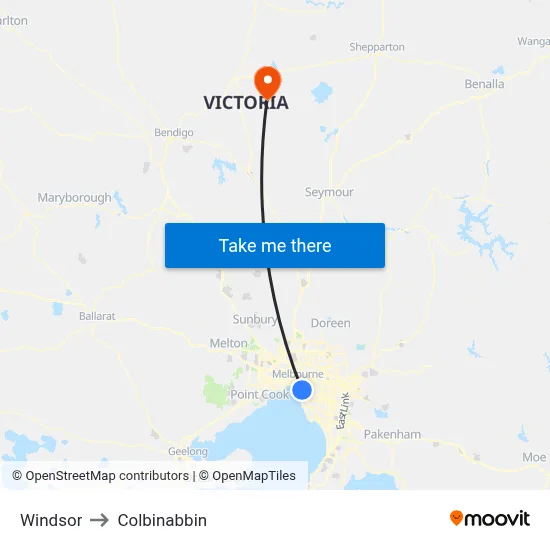 Windsor to Colbinabbin map