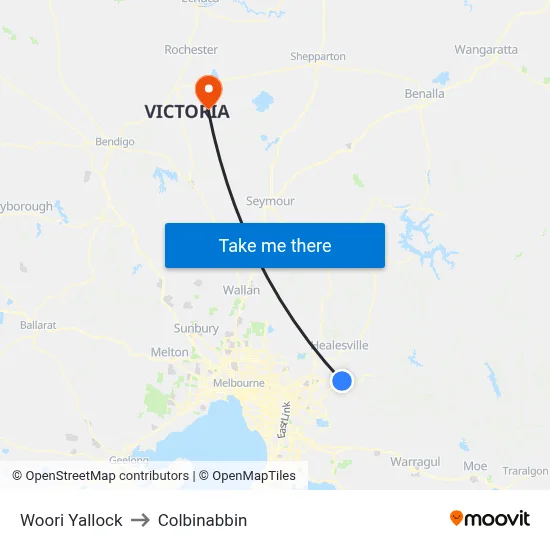 Woori Yallock to Colbinabbin map