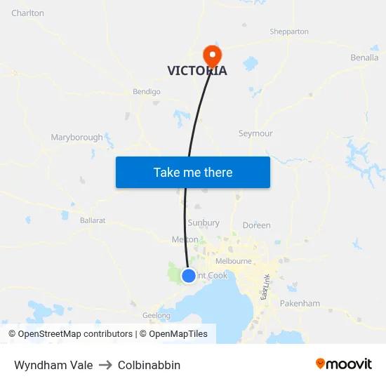 Wyndham Vale to Colbinabbin map
