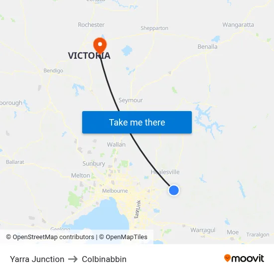 Yarra Junction to Colbinabbin map