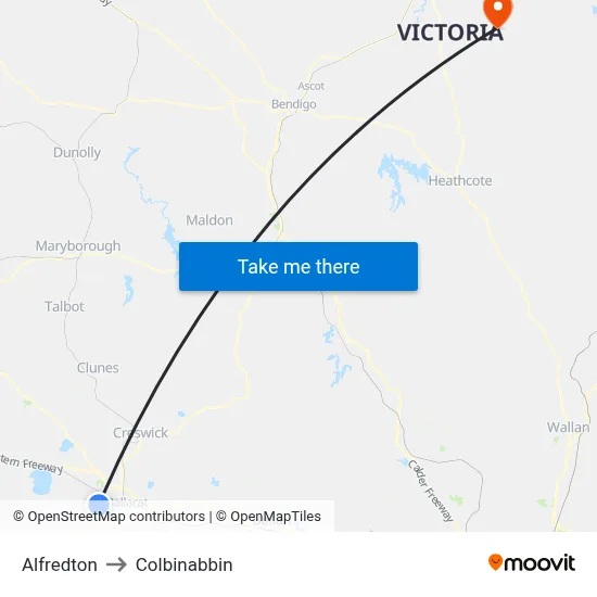 Alfredton to Colbinabbin map