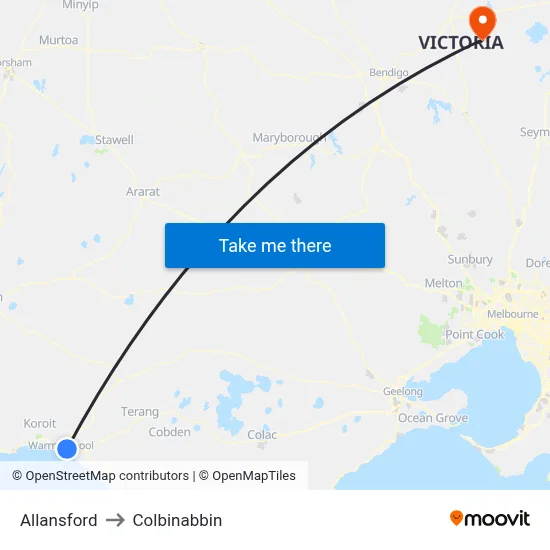 Allansford to Colbinabbin map
