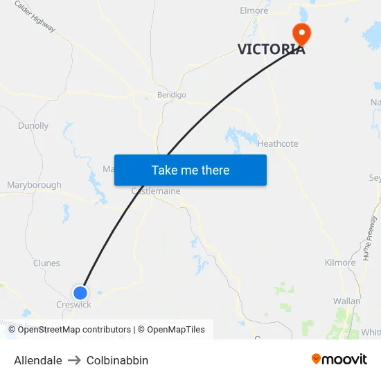 Allendale to Colbinabbin map
