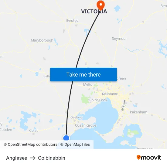 Anglesea to Colbinabbin map