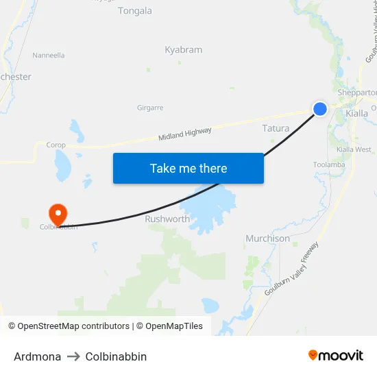Ardmona to Colbinabbin map