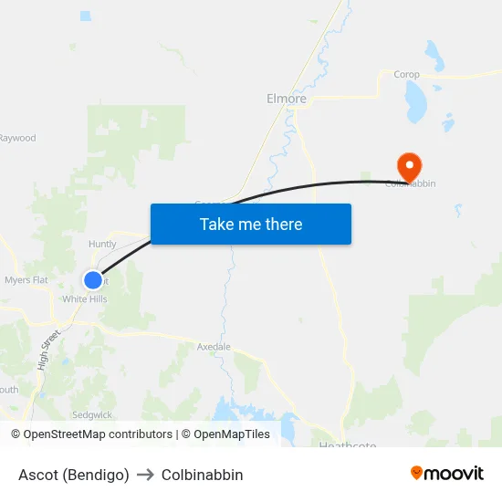 Ascot (Bendigo) to Colbinabbin map