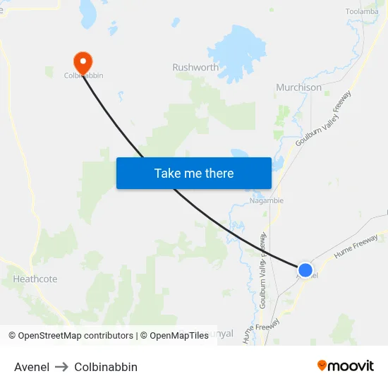 Avenel to Colbinabbin map