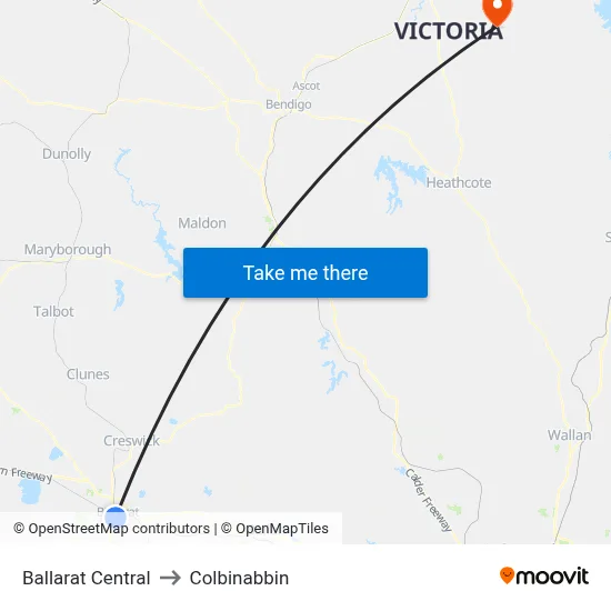 Ballarat Central to Colbinabbin map