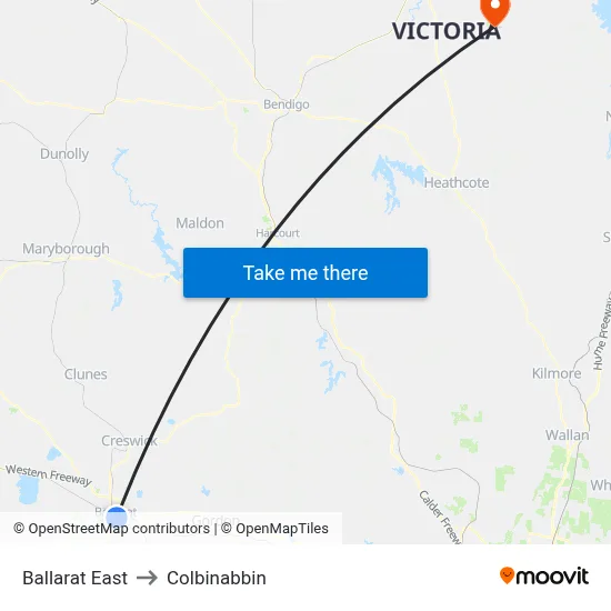 Ballarat East to Colbinabbin map