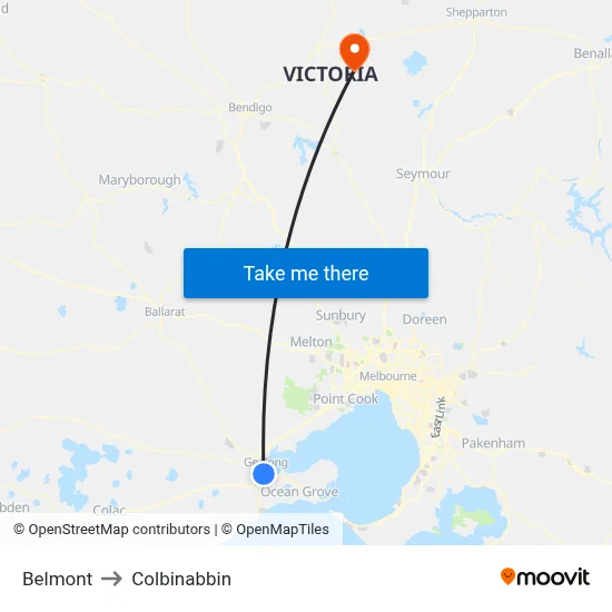 Belmont to Colbinabbin map