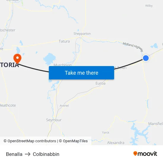 Benalla to Colbinabbin map