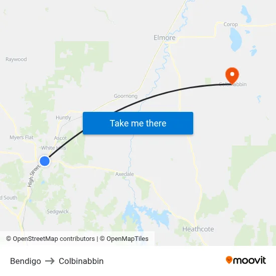 Bendigo to Colbinabbin map