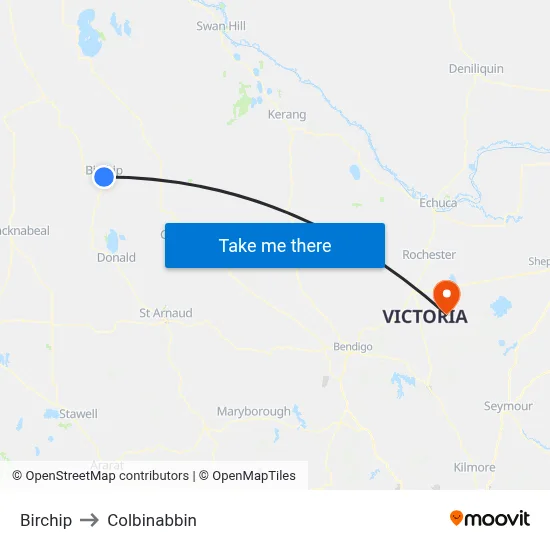 Birchip to Colbinabbin map