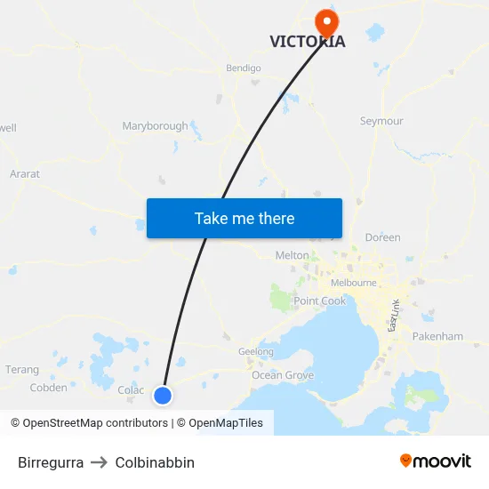 Birregurra to Colbinabbin map