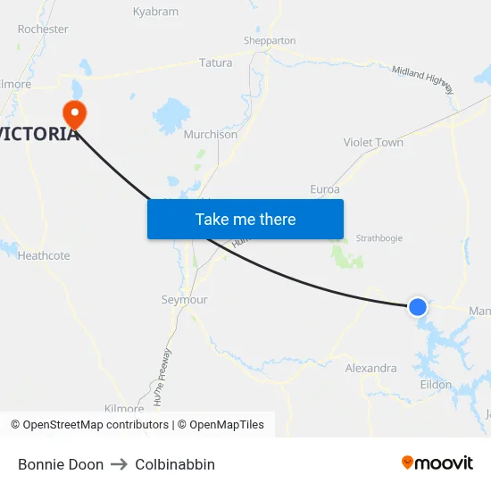 Bonnie Doon to Colbinabbin map