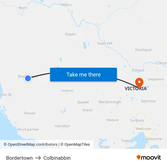Bordertown to Colbinabbin map