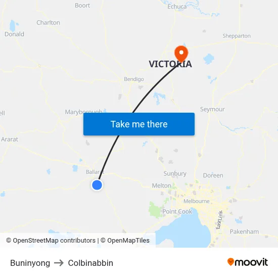Buninyong to Colbinabbin map