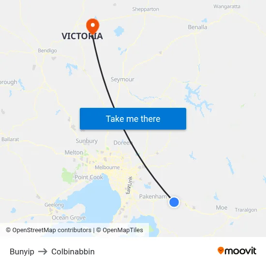 Bunyip to Colbinabbin map
