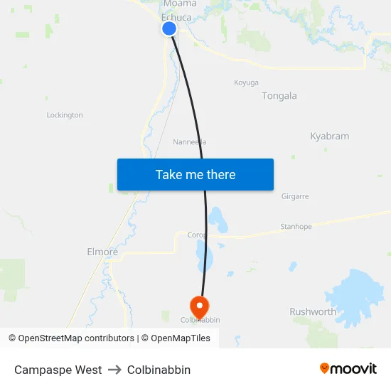Campaspe West to Colbinabbin map