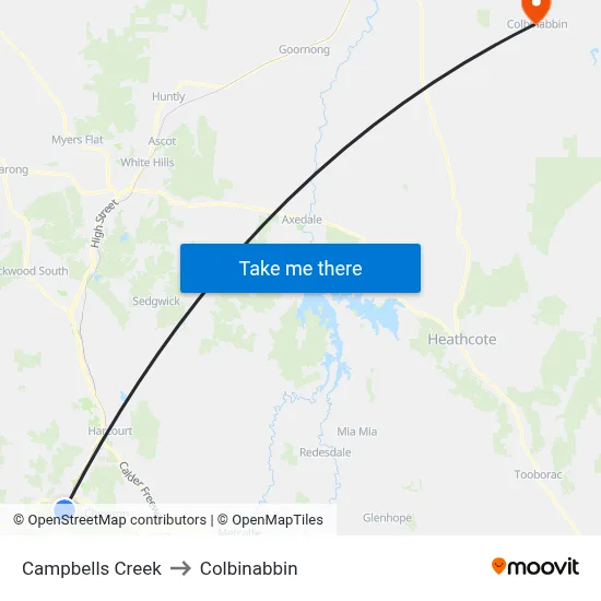 Campbells Creek to Colbinabbin map