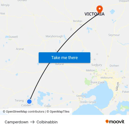 Camperdown to Colbinabbin map