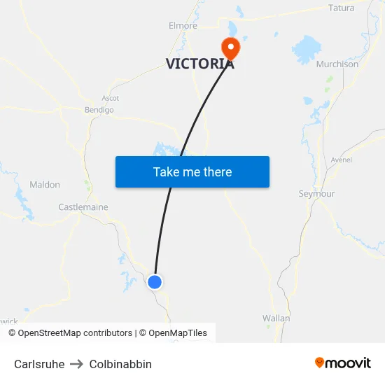 Carlsruhe to Colbinabbin map