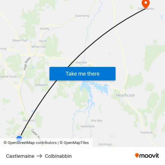 Castlemaine to Colbinabbin map