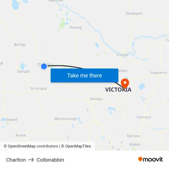 Charlton to Colbinabbin map