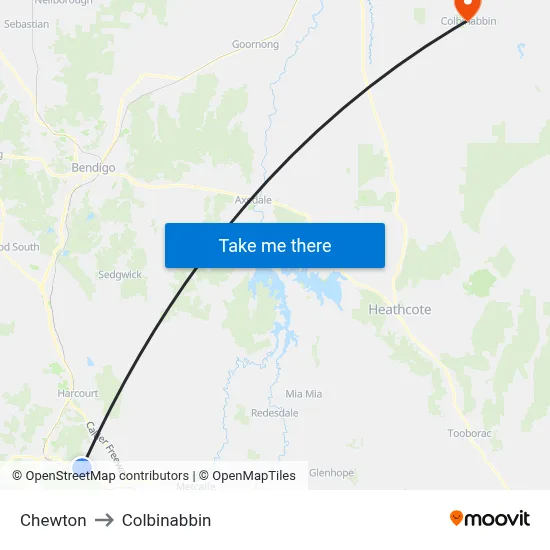 Chewton to Colbinabbin map