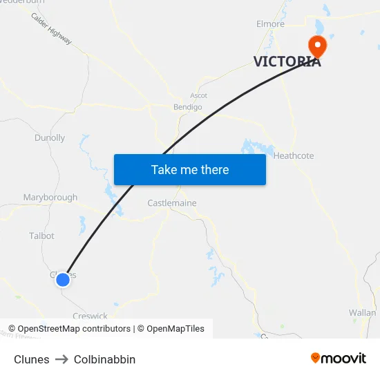 Clunes to Colbinabbin map