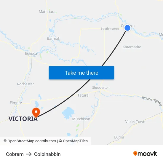 Cobram to Colbinabbin map