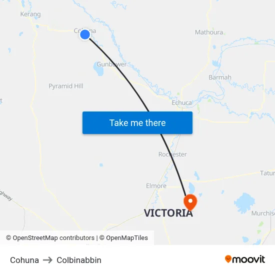 Cohuna to Colbinabbin map